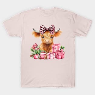 Highland baby cow pink presents bow leopard T-Shirt